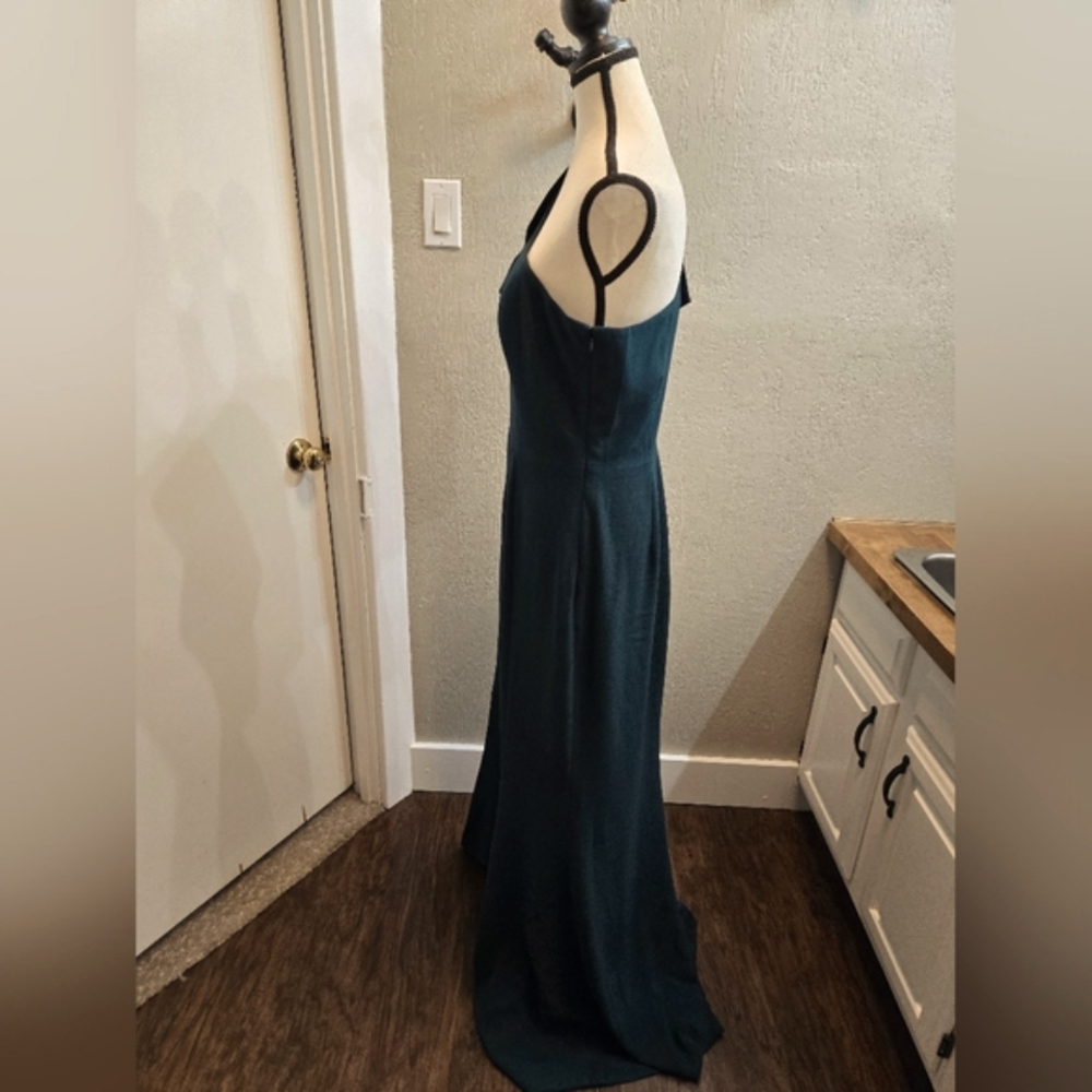 Dress The Population Georgina One Shoulder Gown Pine Green - Picture 9 of 14